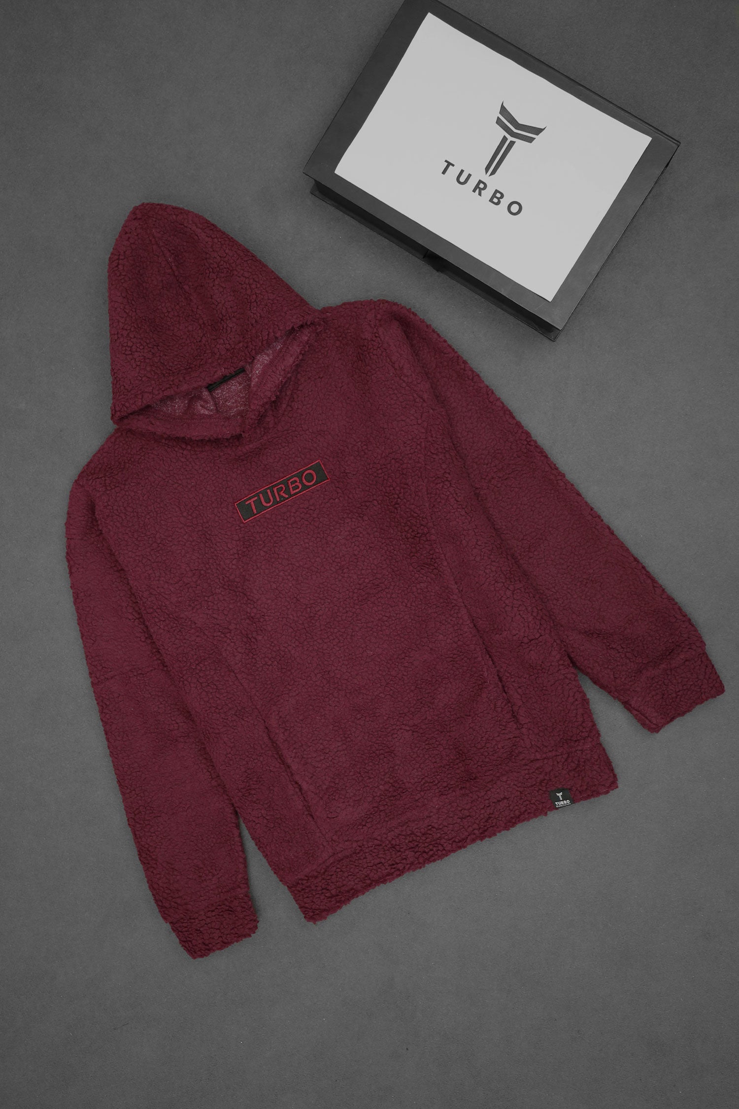 Turbo Cozy Imported Sherpa-Lined Hoodie In Maroon