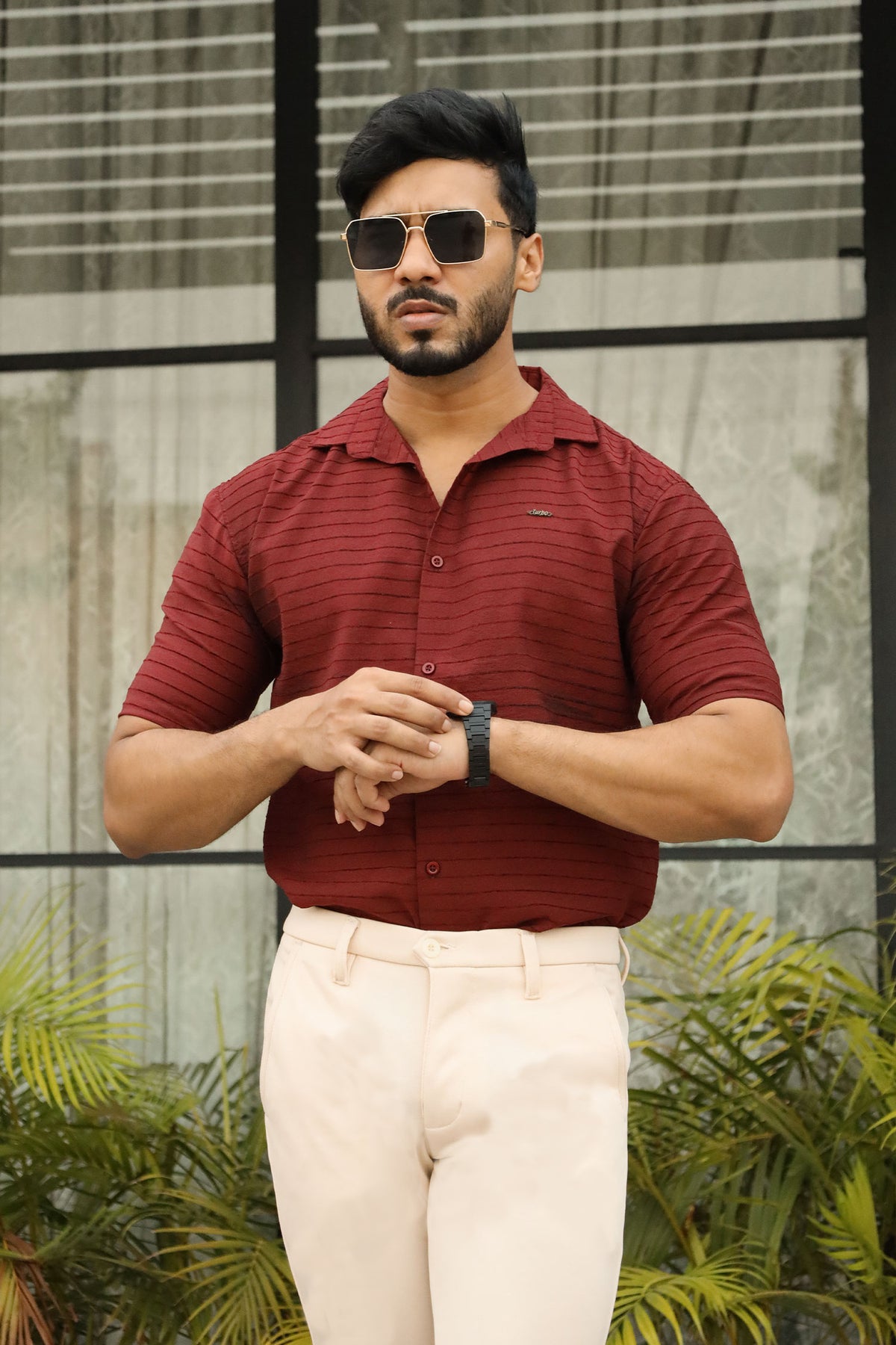 Turbo Snitch Striped Casual Shirt In Maroon