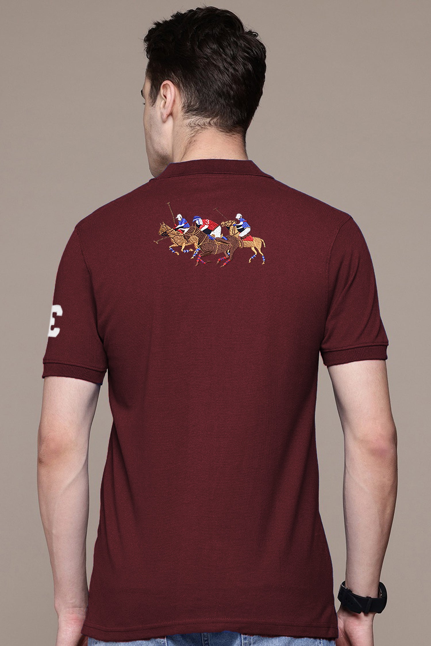 Rph Lren Polo Crest Badge Men's Polo Shirt In Maroon