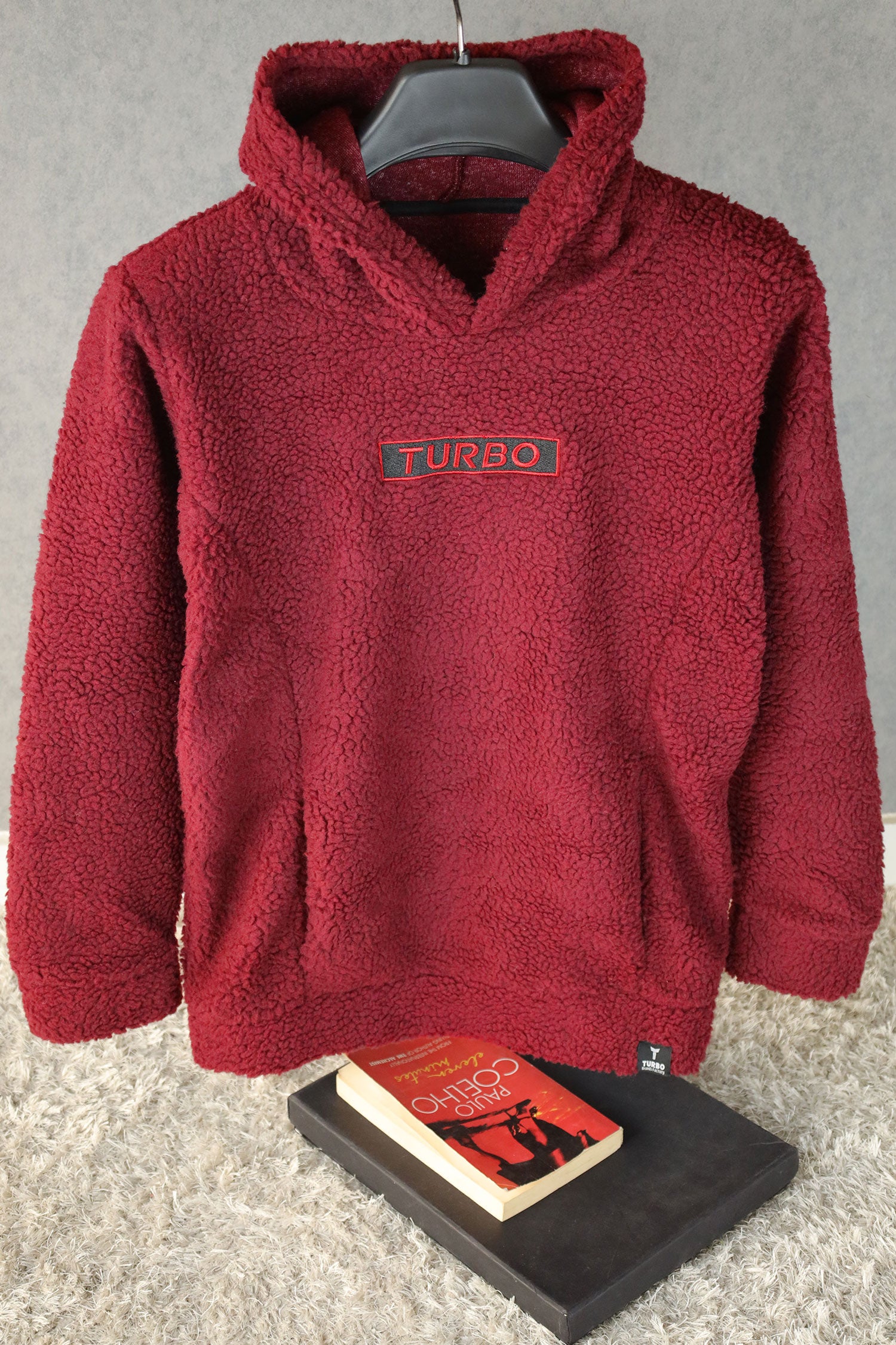 Turbo Cozy Imported Sherpa-Lined Hoodie In Maroon