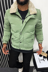 Soft Lapel Fur Collar Embossed Padded Imported Puffer Jacket