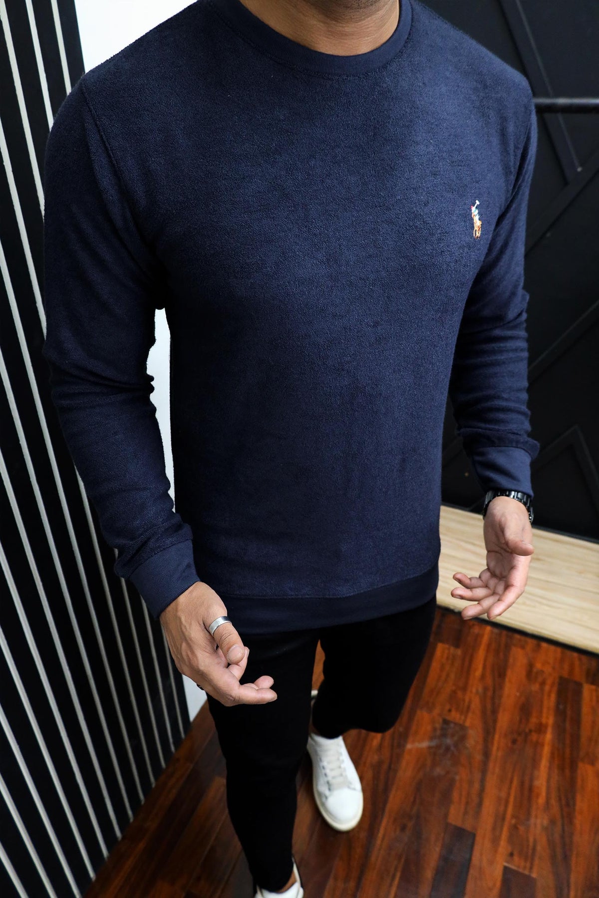 Polo Embroidered Logo Men Sweatshirt In Navy Blue