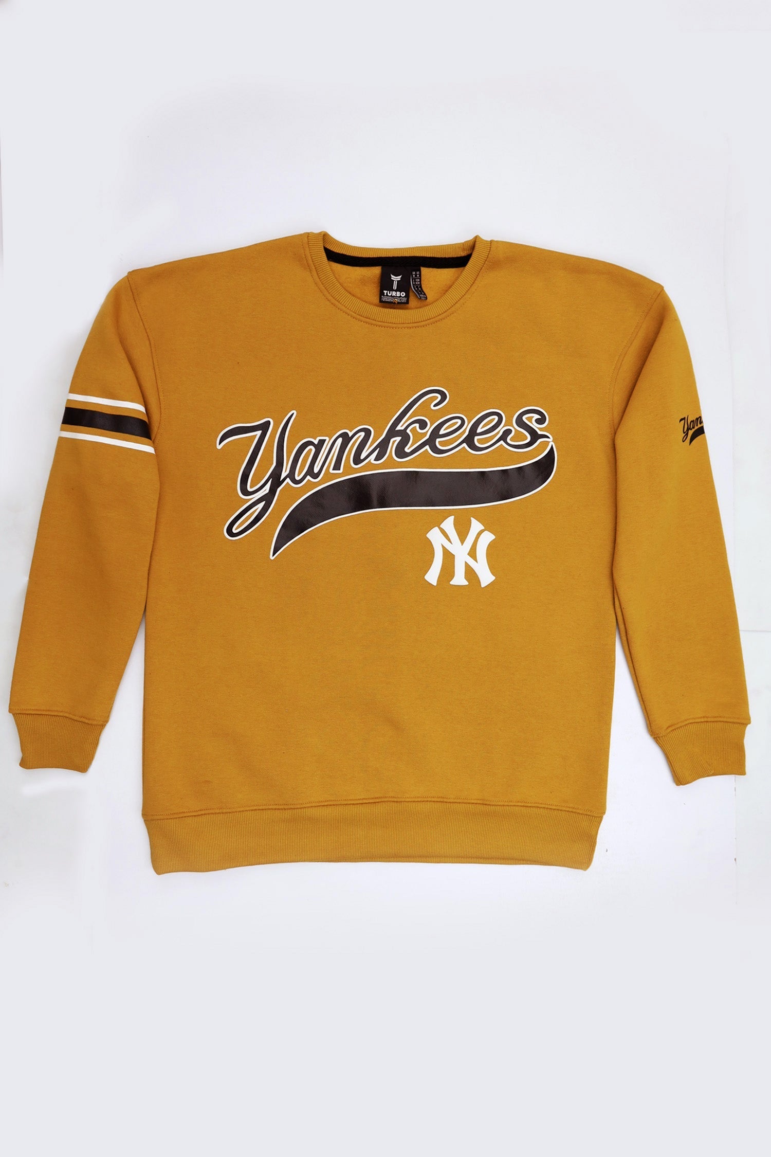 NY Ynkes Printed Slogan Oversized Sweatshirt In Mustard