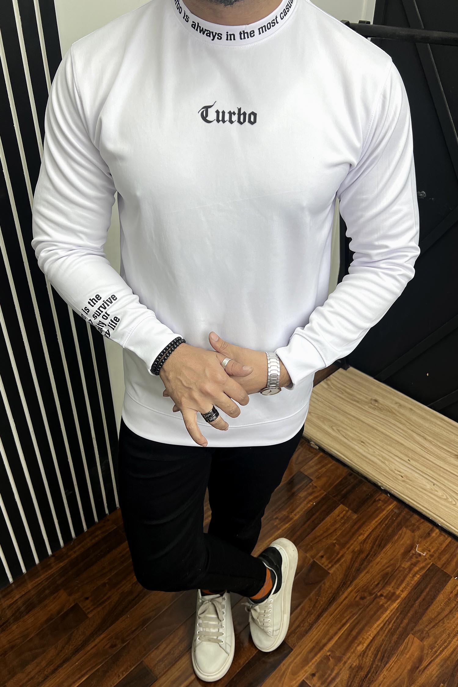 Turbo Front Printed Logo Men's Sweatshirt In White