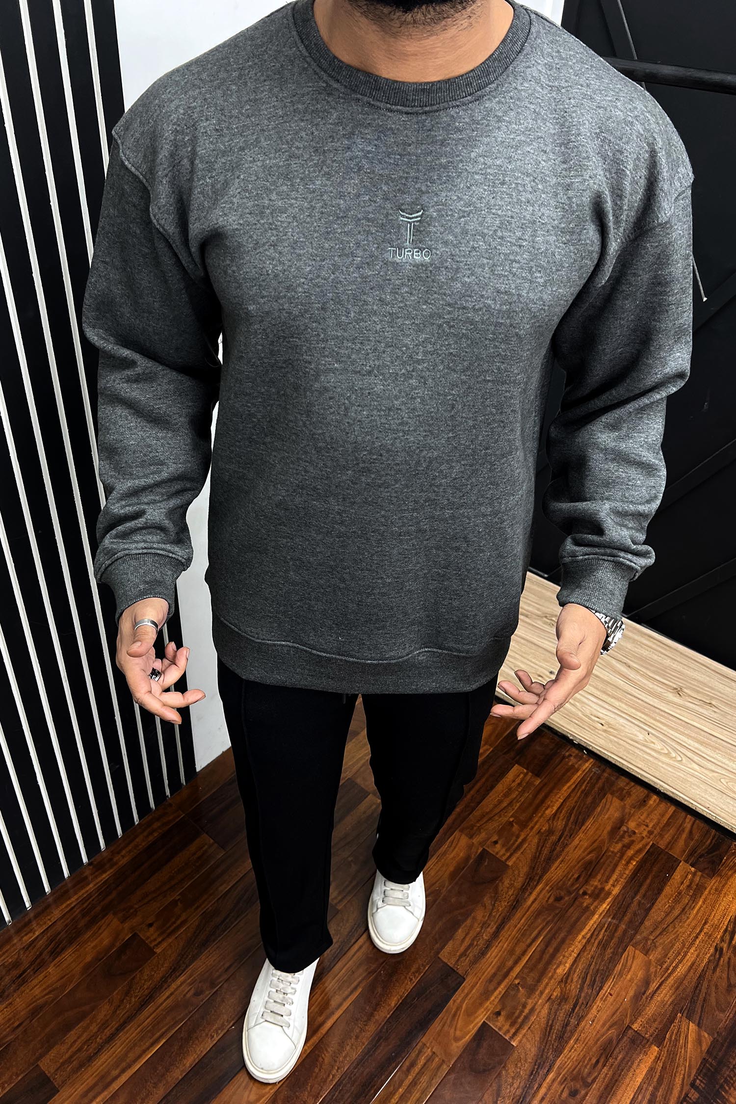 Turbo Men's Over Size Sweatshirt In Charcoal