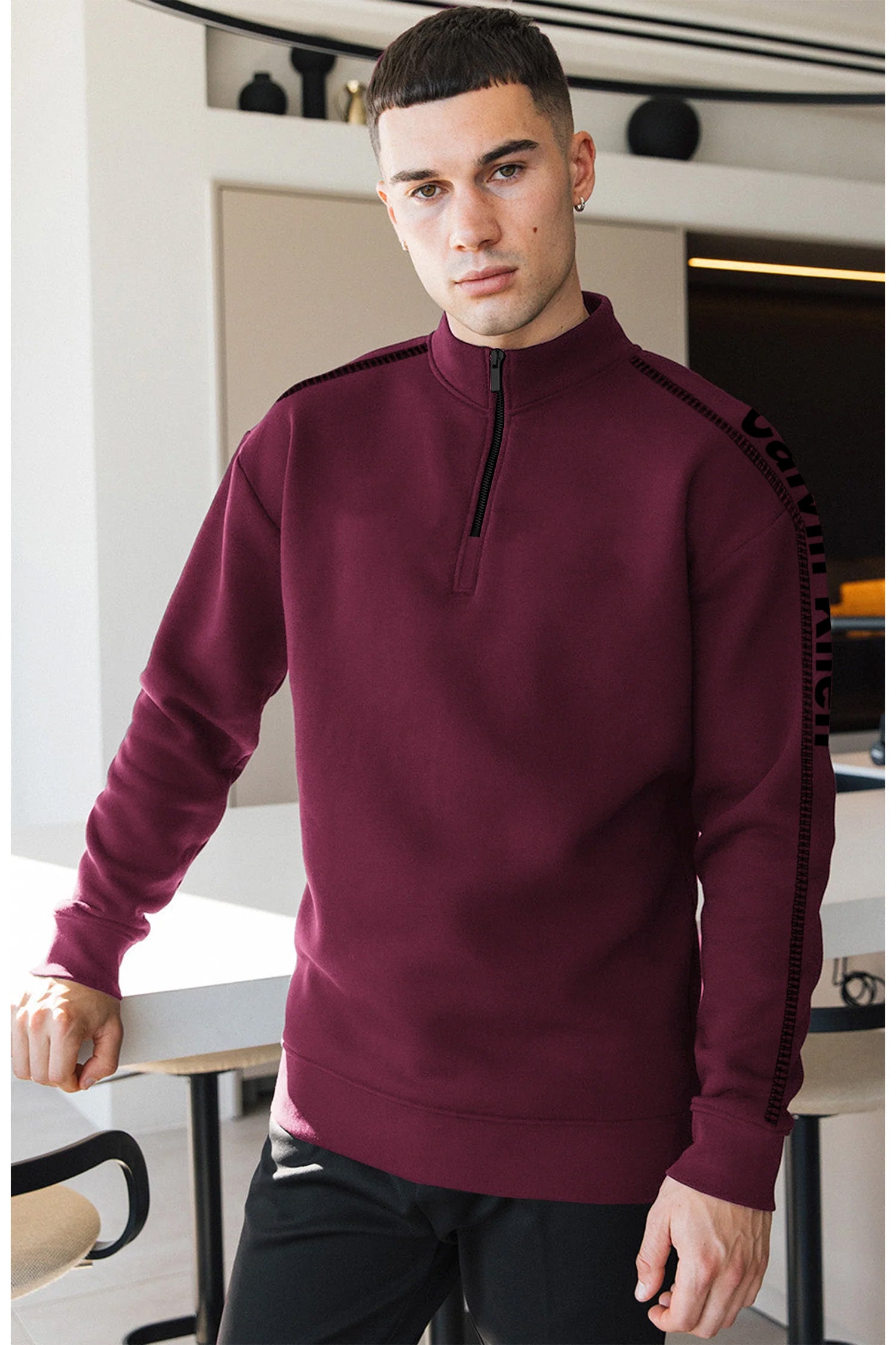 Clvn Klen Lined Chunky Half Zip Full Sleeves Men's Sweatshirt