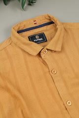 Turbo Self Stripe Motif Long Sleeve Cotton Casual Shirt In Mustard