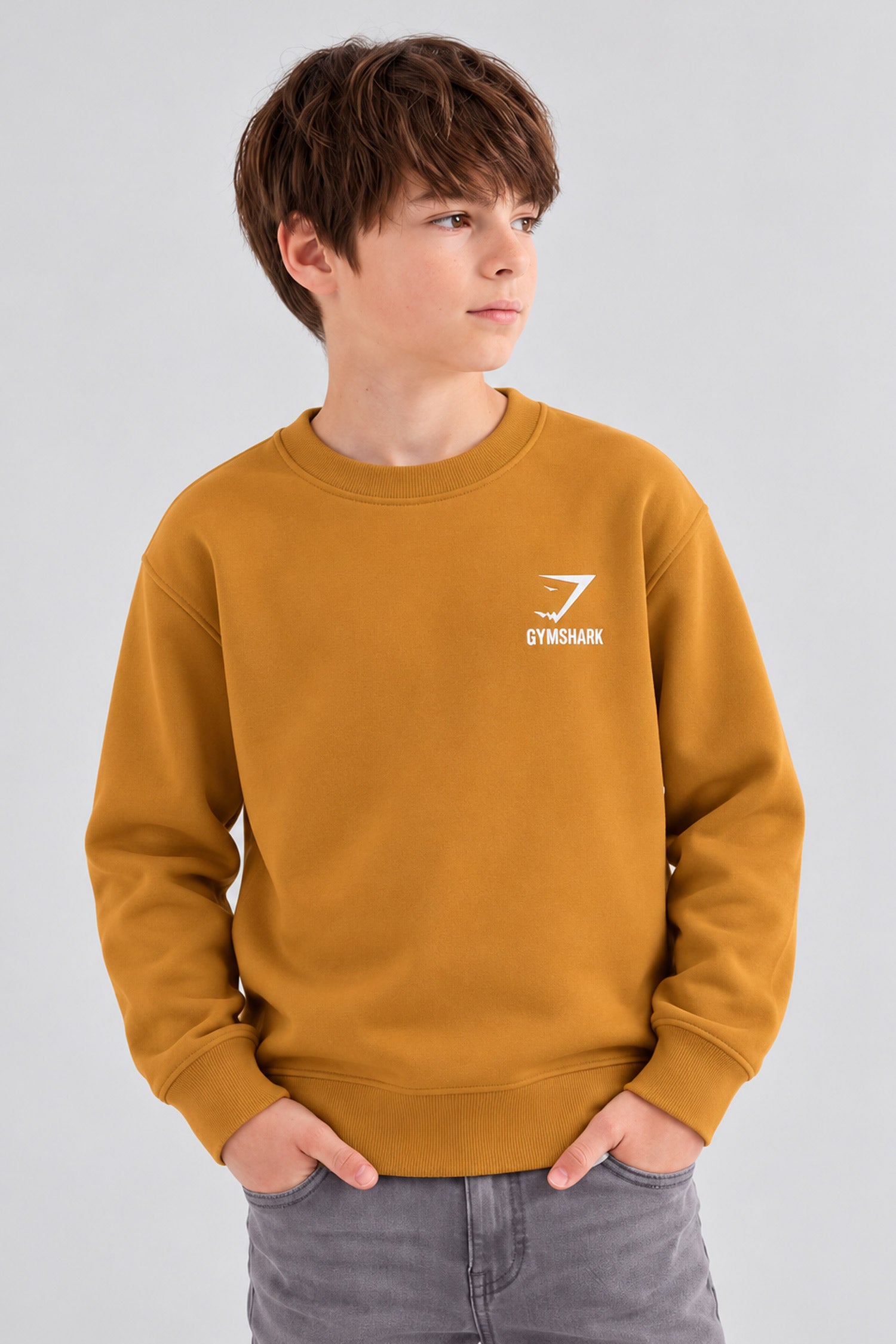 Gym Shrk Legacy Round Neck Kid's Sweatshirt In Mustard