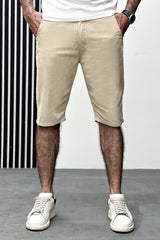 Self Textured Men Cotton  Shorts In Cream