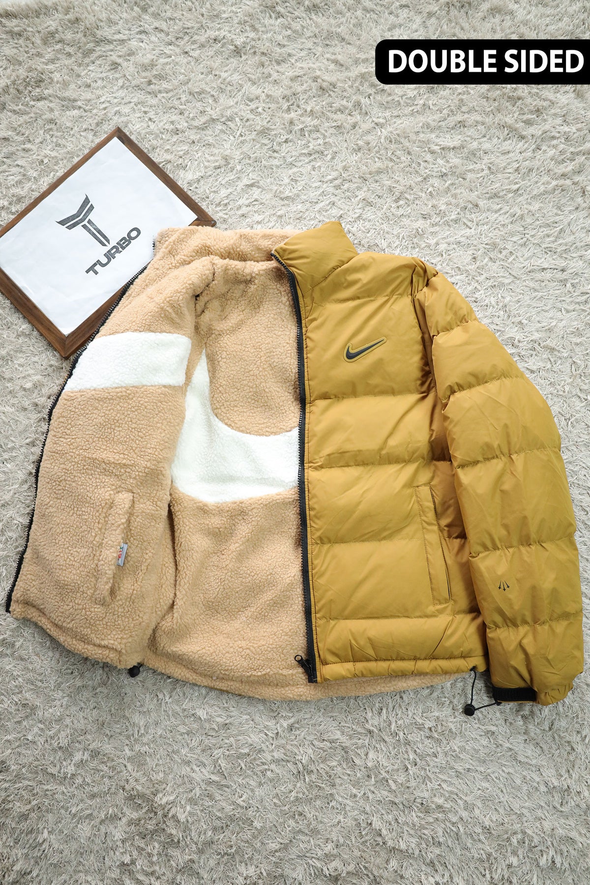 Nke Icon Inside Sherpa Double Sided Imported Puffer Jacket In Mustard