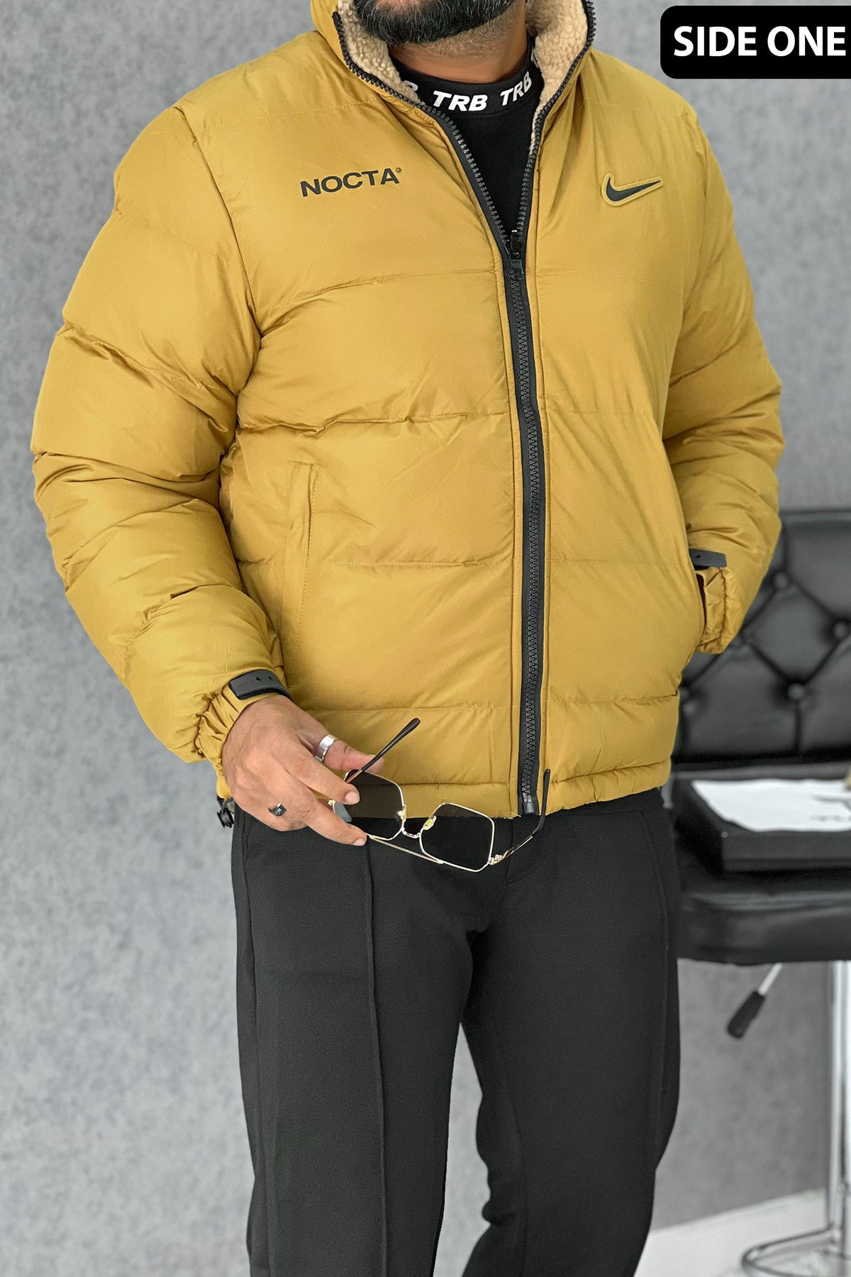 Nke Icon Inside Sherpa Double Sided Imported Puffer Jacket In Mustard