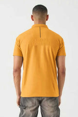 Armni Icon Stripe Zip-Placket Men's Polo Shirt In Mustard
