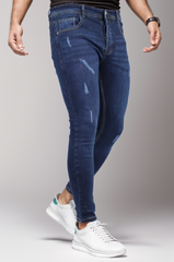 Ankle Fit Ripped Turbo Jeans In Dark Blue