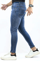 Ankle Fit Ripped Turbo Jeans In Mid Blue