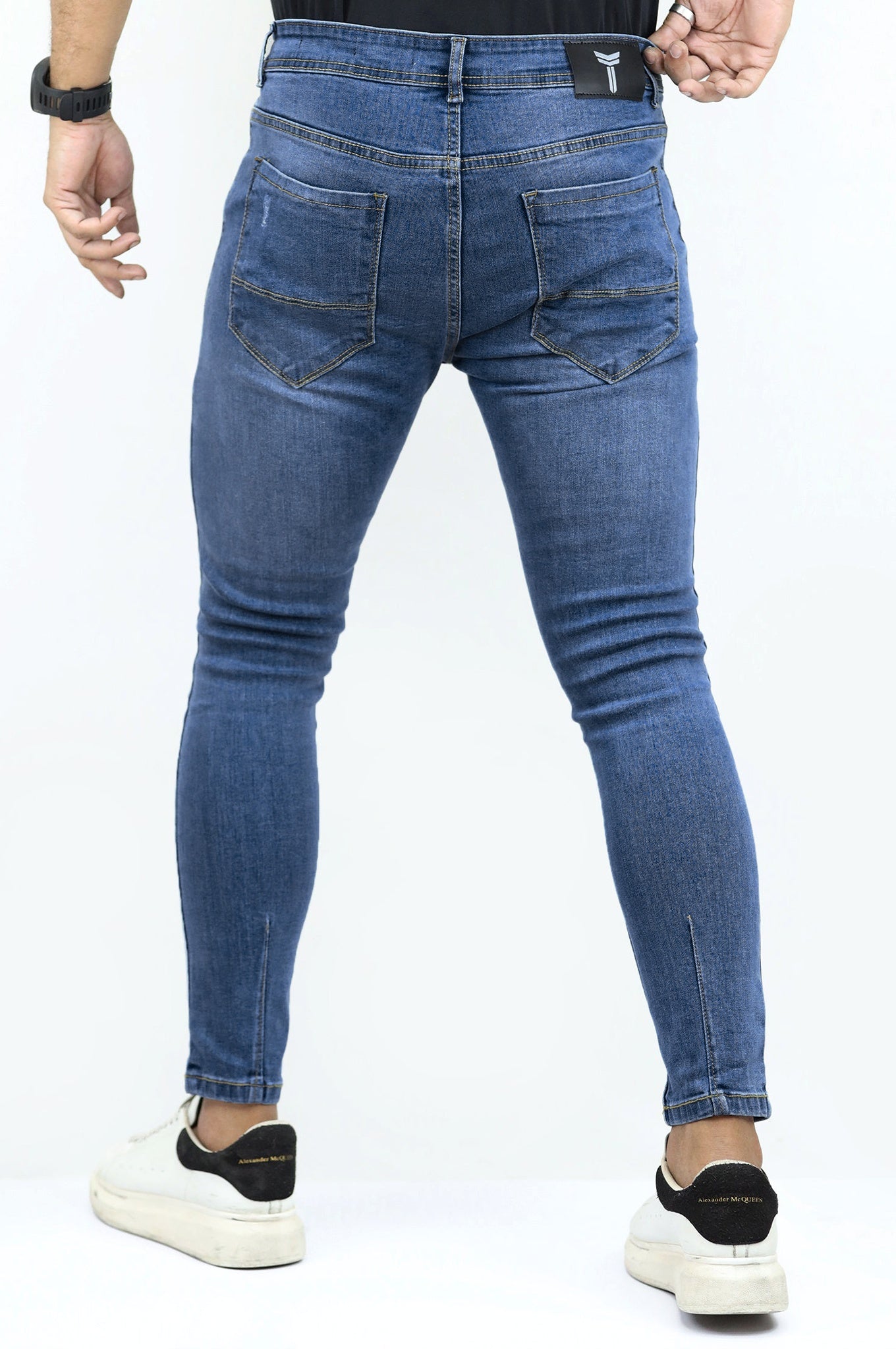 Ankle Fit Ripped Turbo Jeans In Mid Blue