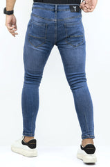 Ankle Fit Ripped Turbo Jeans In Mid Blue