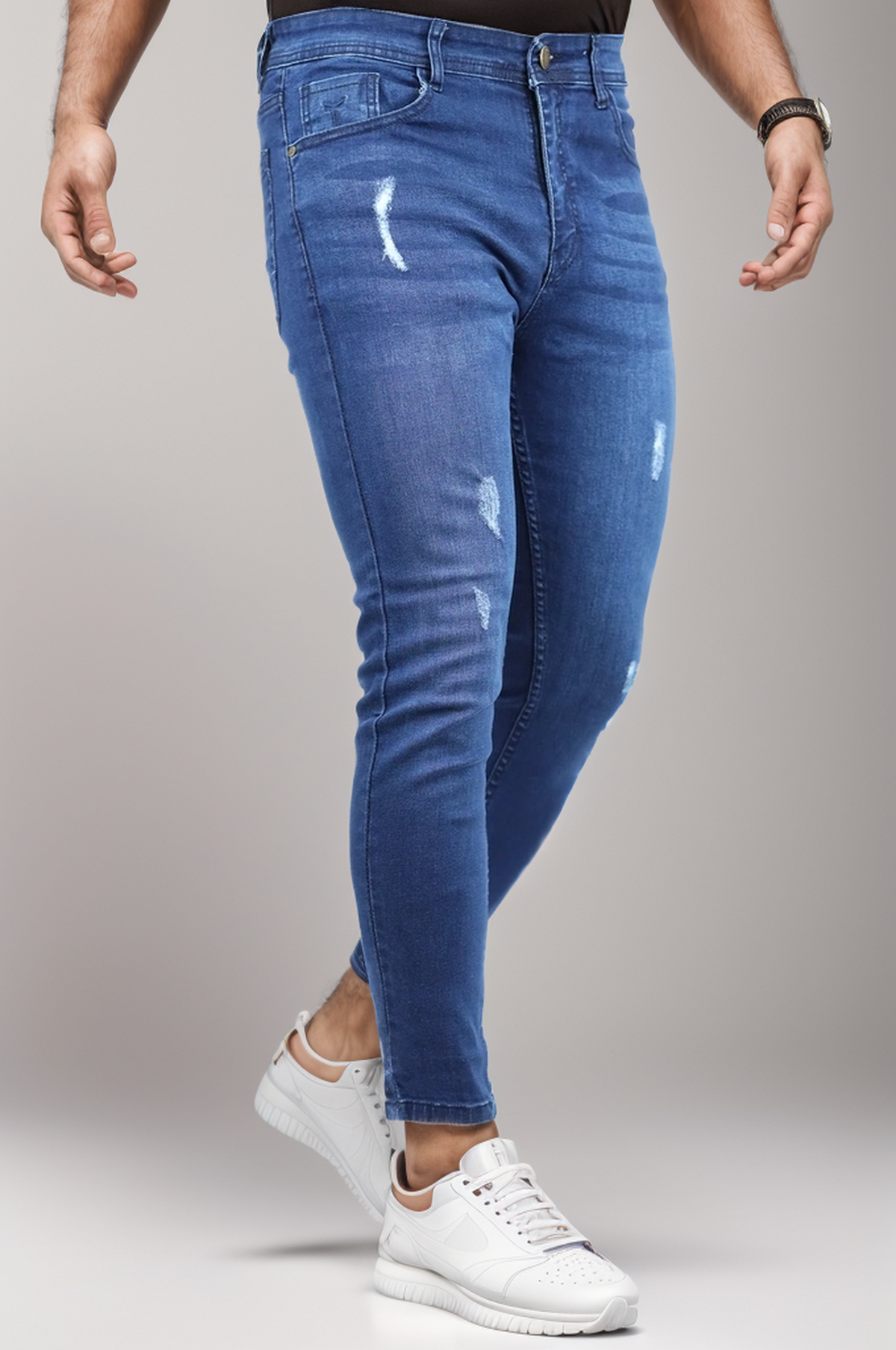 Ankle Fit Ripped Turbo Jeans In Blue