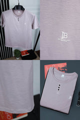 Crew Neck With Three Buttons T-Shirt Tea Pink