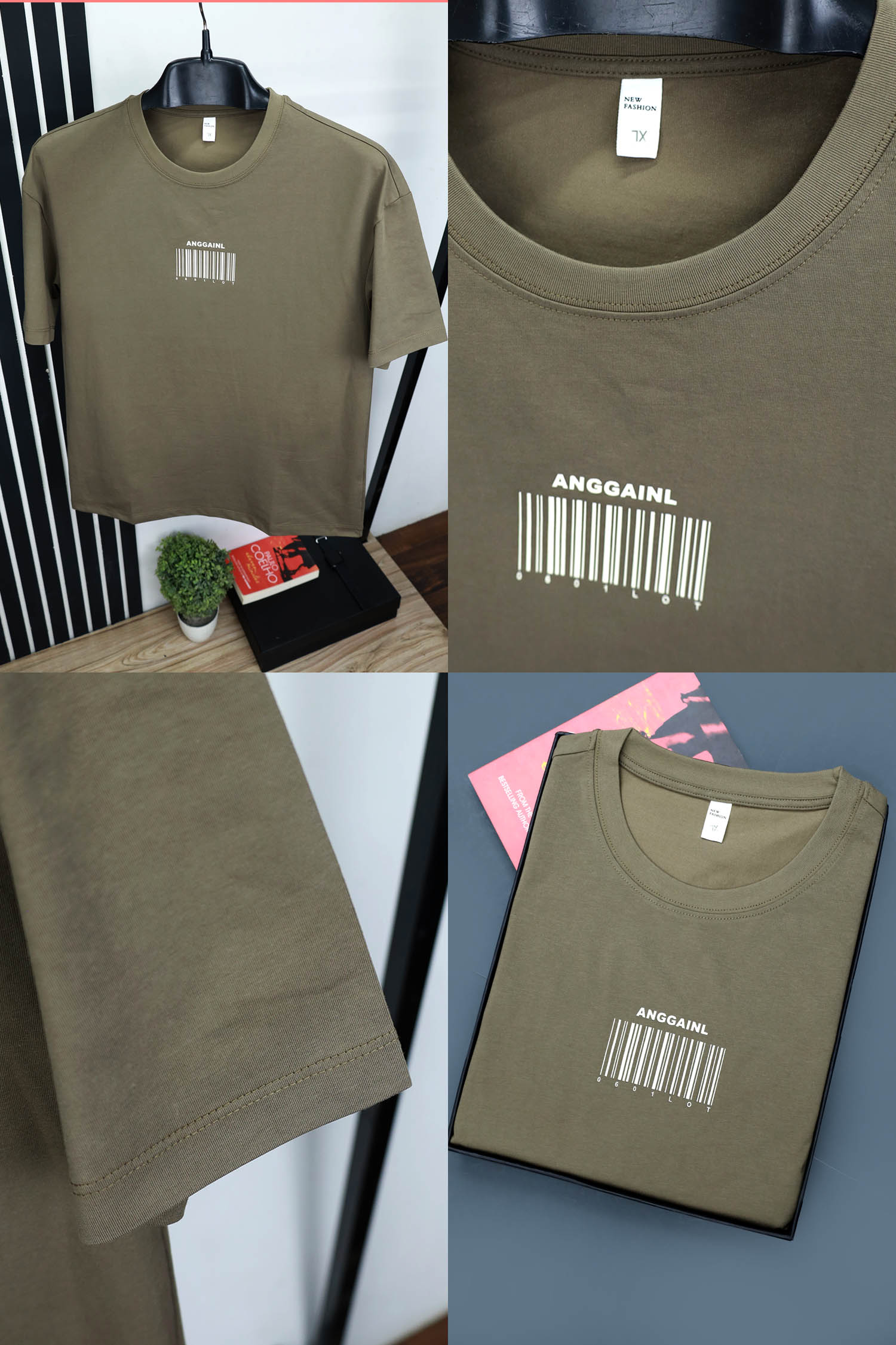 Crew Neck With Barcode Style T-Shirt In Sage