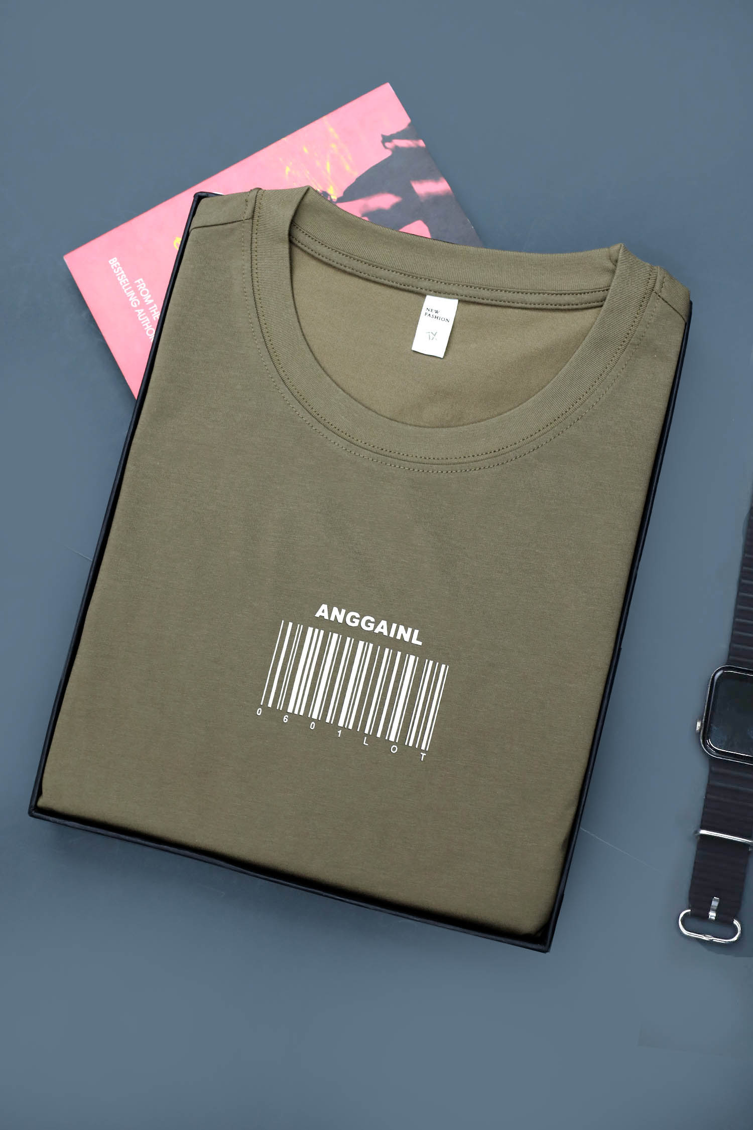 Crew Neck With Barcode Style T-Shirt In Sage