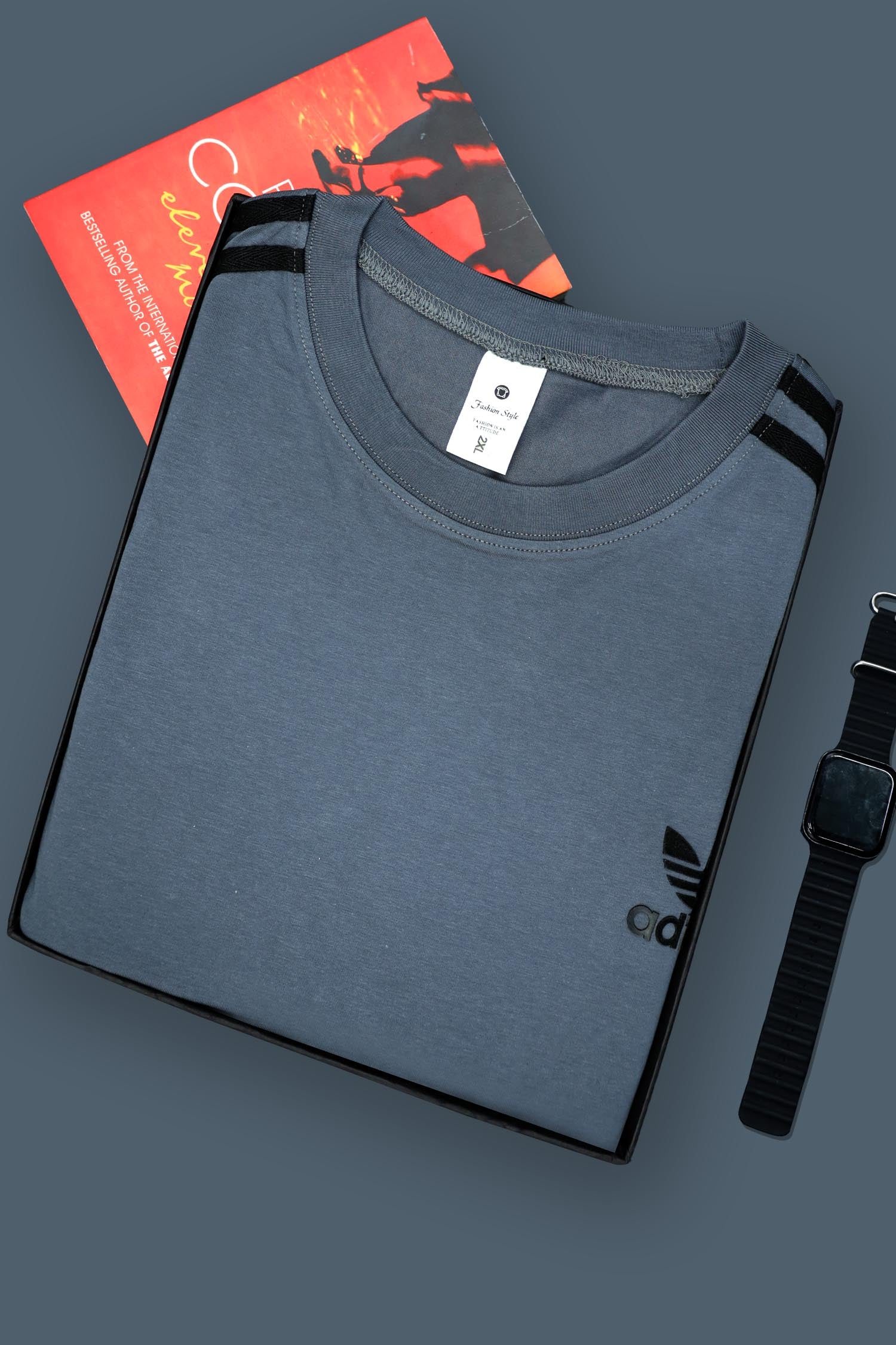 3 Stripe Design Oversized T-Shirt In Grey