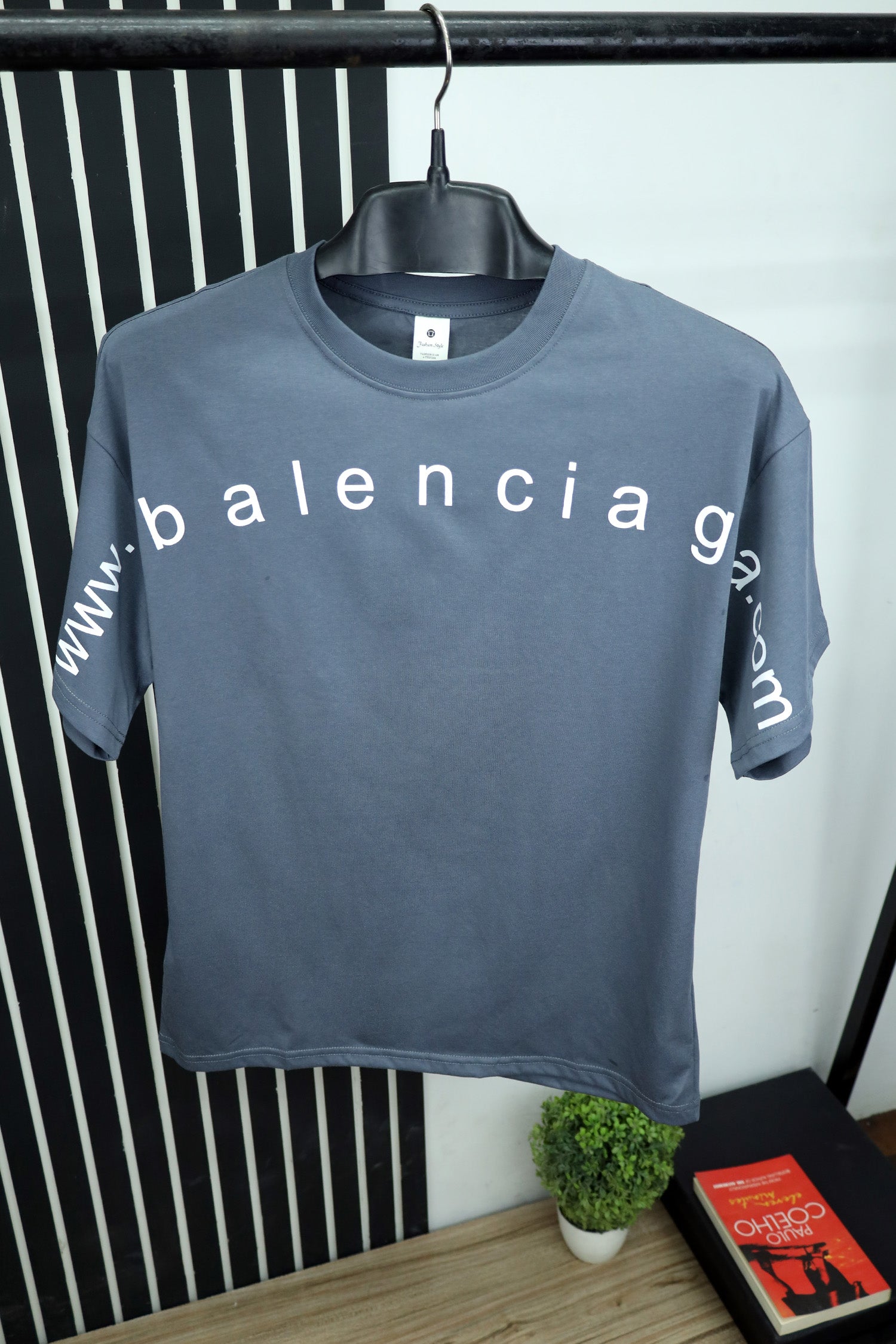 Balnciaga Front Slogan Oversized T-Shirt In Grey