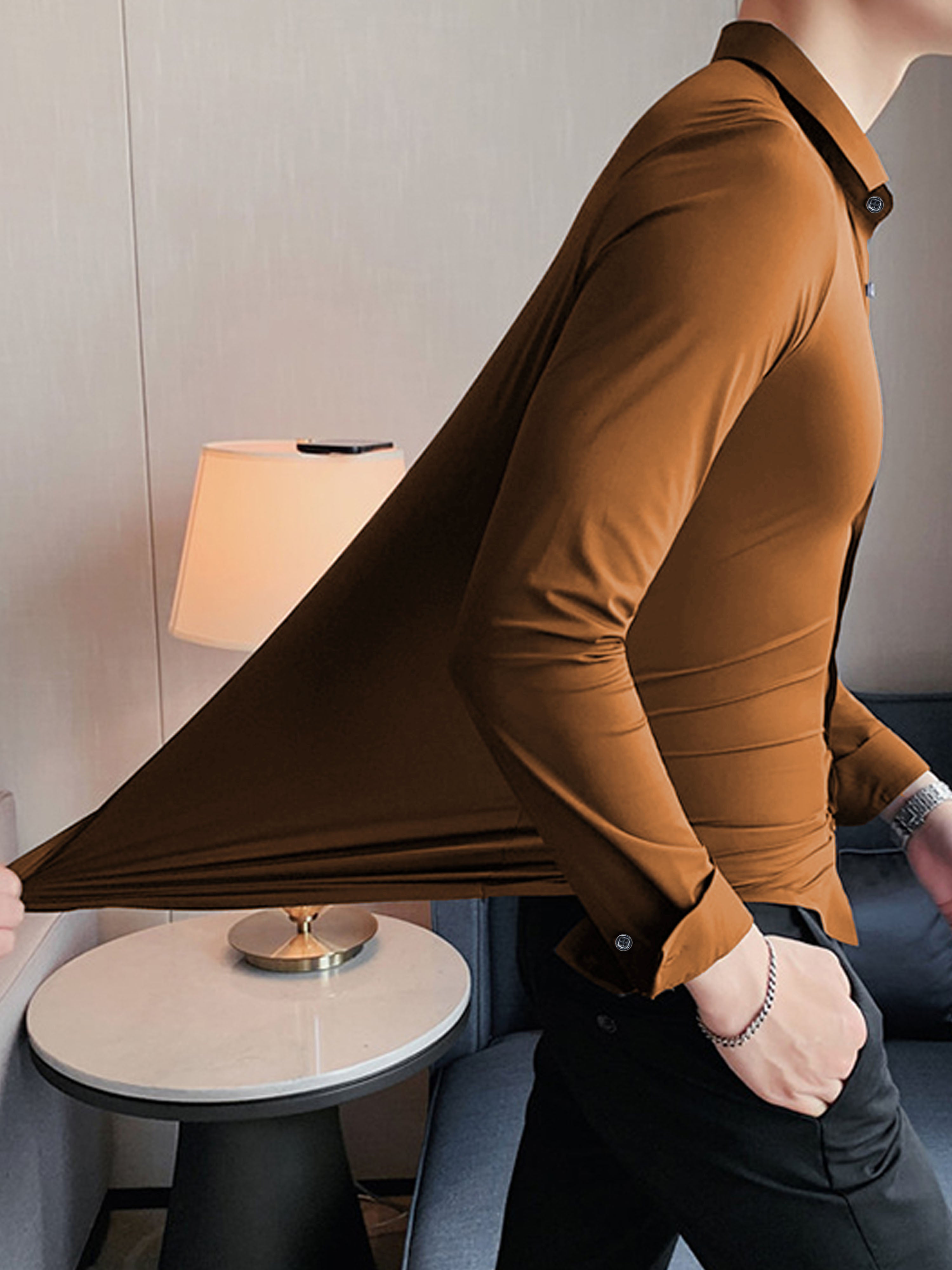 Self Textured Elastic Shirt