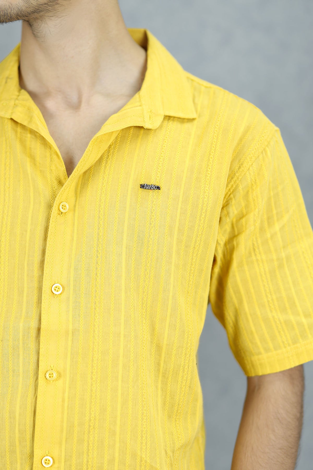 Turbo Textured Champ Casual Shirt In Mustard Yellow