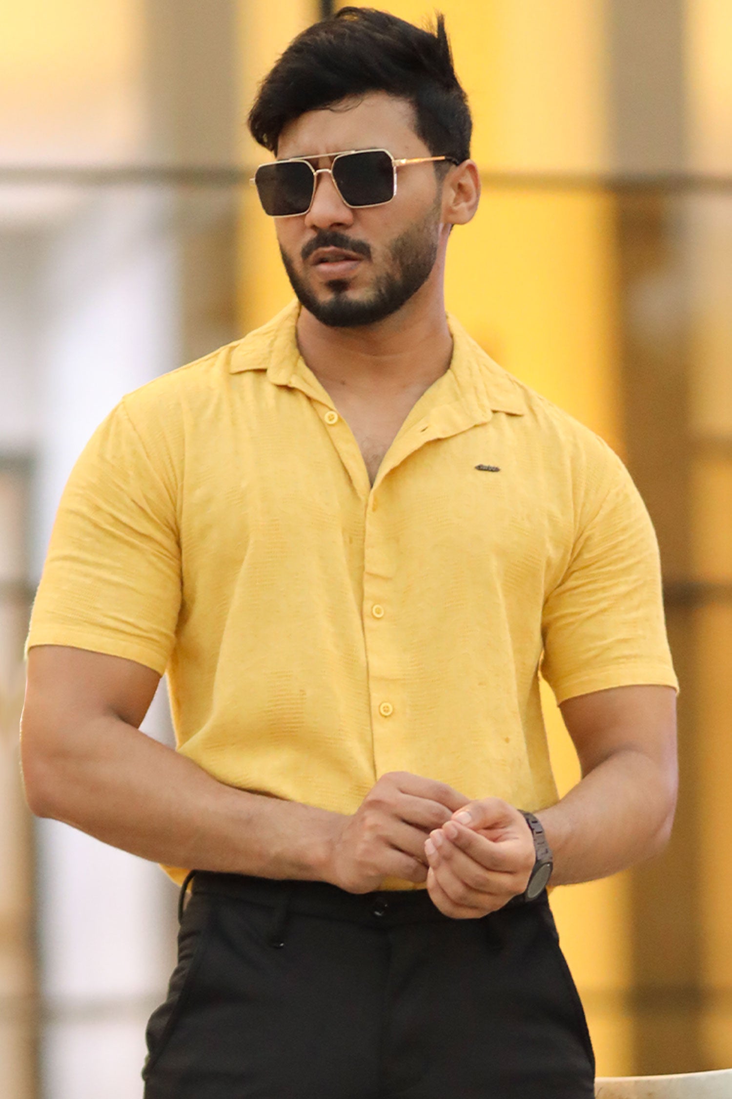 Turbo Artistic Touch Comfort Casual Shirt In Mustard Yellow