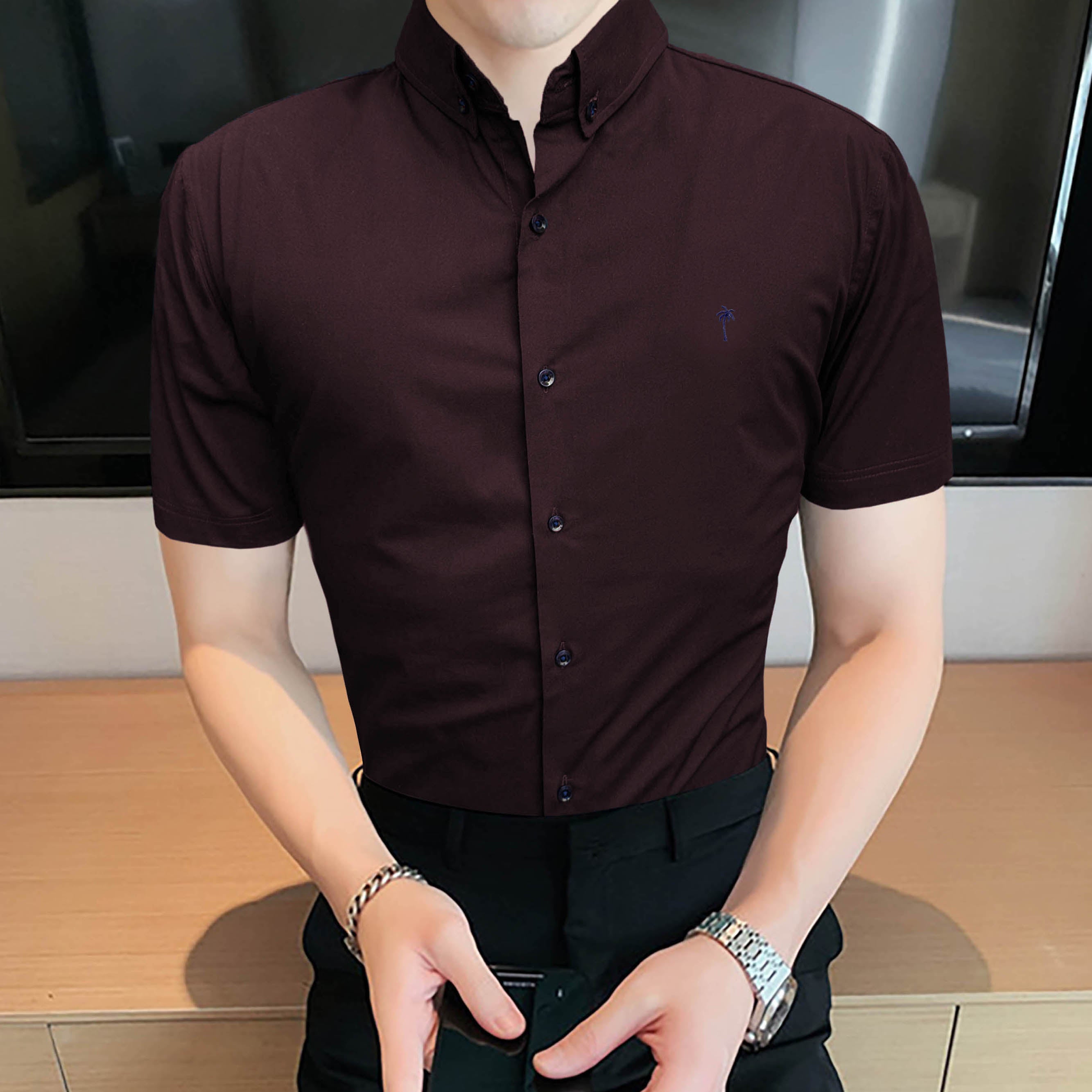 Plain Cotton Stretch Casual Shirt