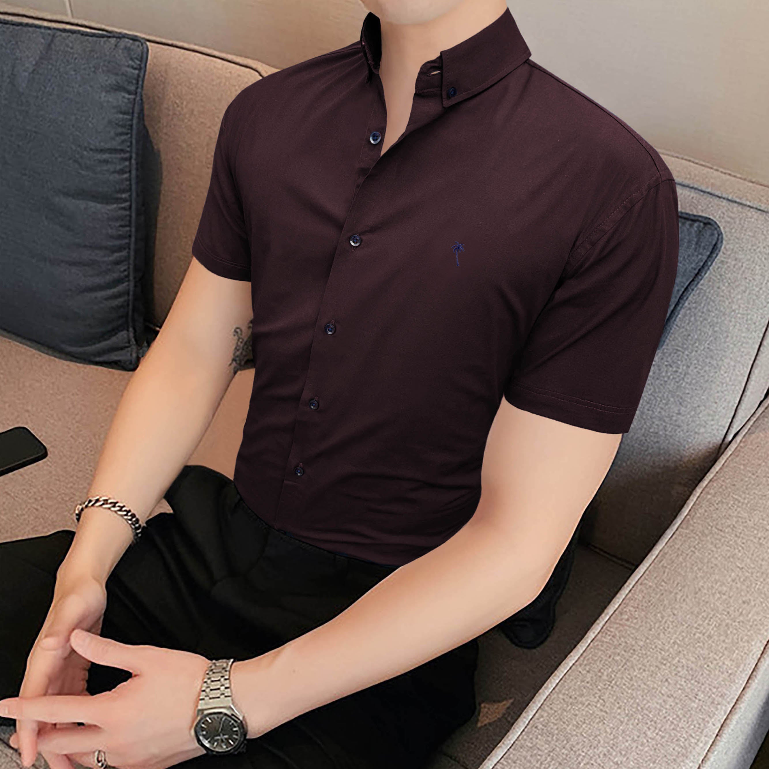 Plain Cotton Stretch Casual Shirt