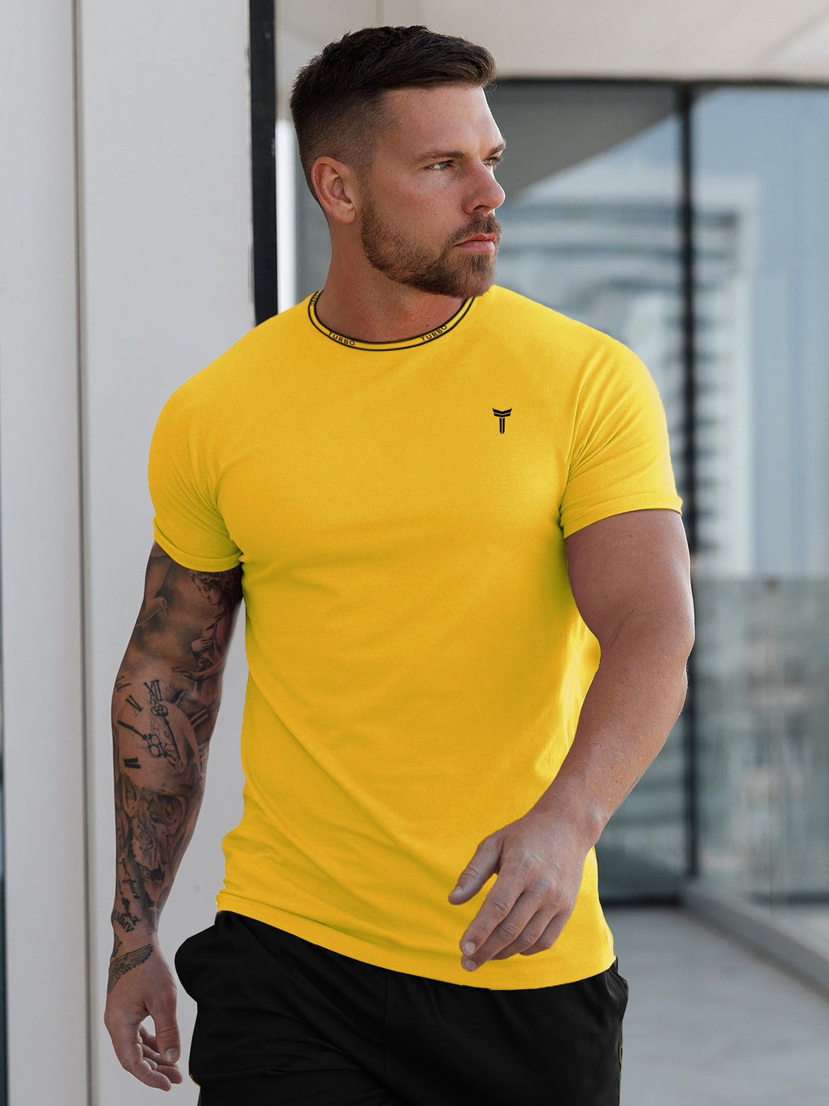 Turbo Perfect Fit Camo T-Shirt In Mustard