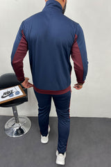 Nke Color-Block Mock Neck Fine Interlock Men Zipper Tracksuit In Navy&Maroon
