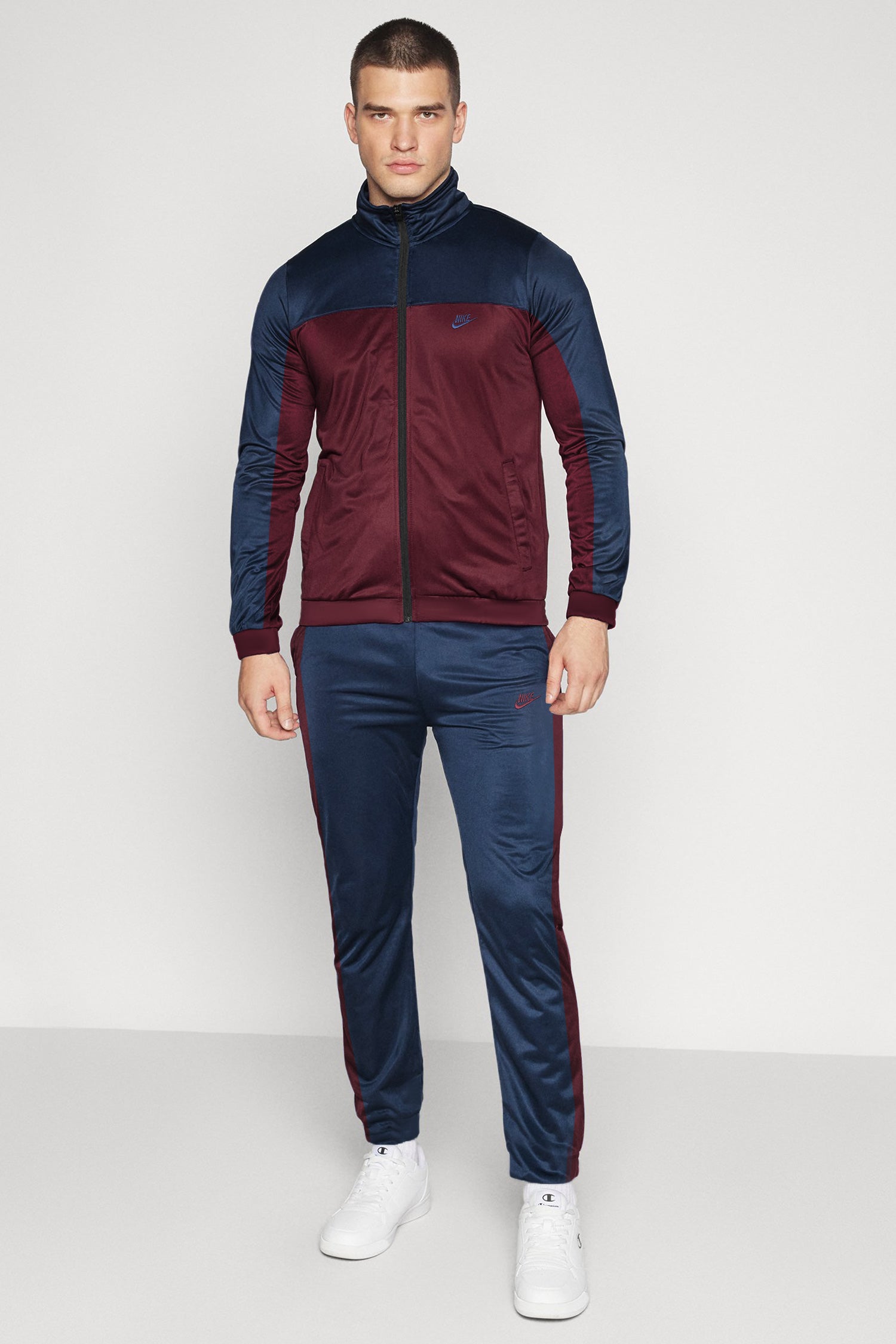 Nke Color-Block Mock Neck Fine Interlock Men Zipper Tracksuit