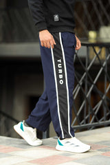 Turbo Panel Typography Micro Baggy Trouser in Navy Blue