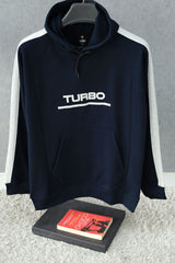 Turbo Panel Stripe Warm Fleece Hoodie In Navy Blue