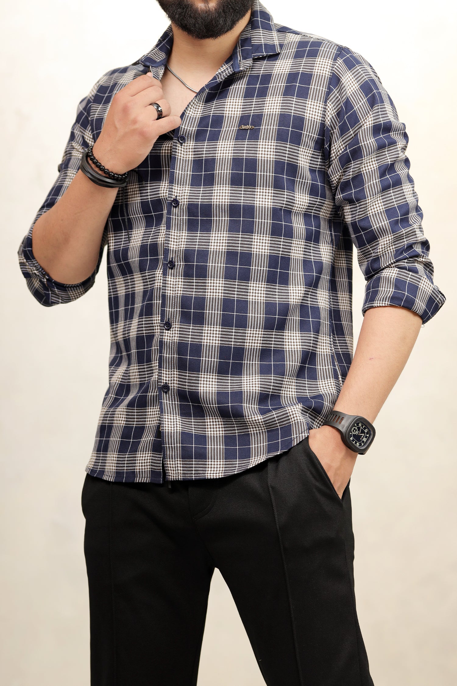Turbo Plaid Pattern Creation Long Sleeve Cotton Casual Shirt