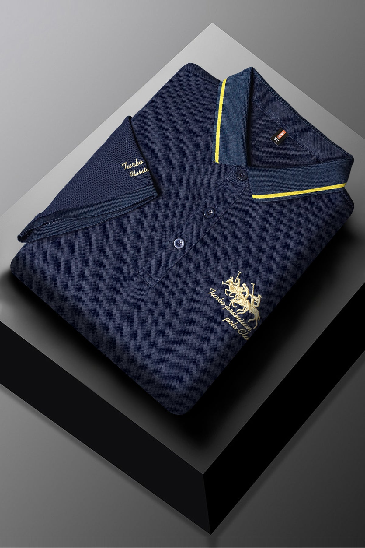 Turbo Premium Polo Club Triple-Pony Men's Polo Shirt In Dark Navy