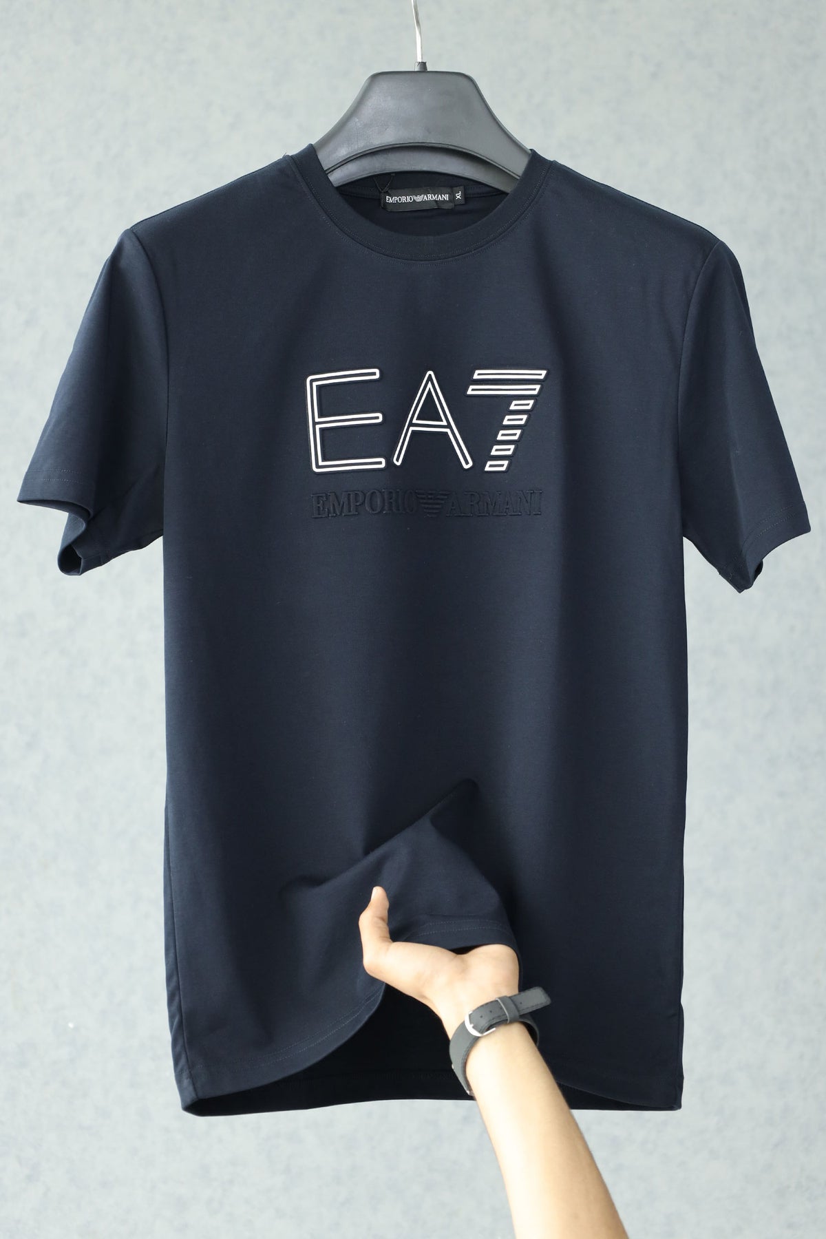 Empio Armni EA7 Signature Imported Round Neck T-Shirt In Navy Blue