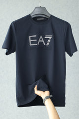 Empio Armni EA7 Signature Imported Round Neck T-Shirt In Navy Blue