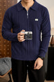 Armni Fine-Knit Collared Zipper Imported Men's Jumper Sweater In Navy Blue