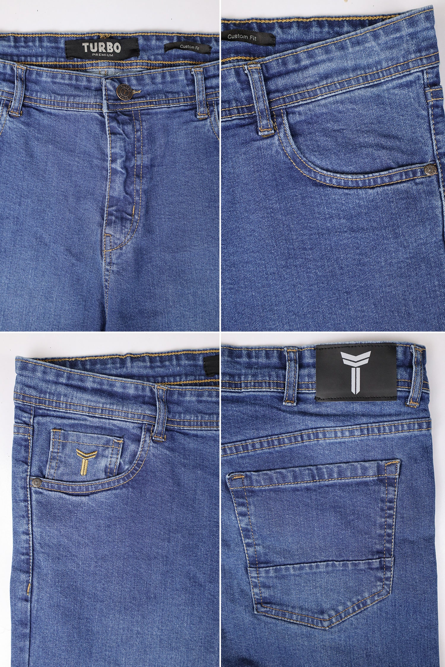Big Size Light Faded Turbo Denim Jeans In Navy Blue