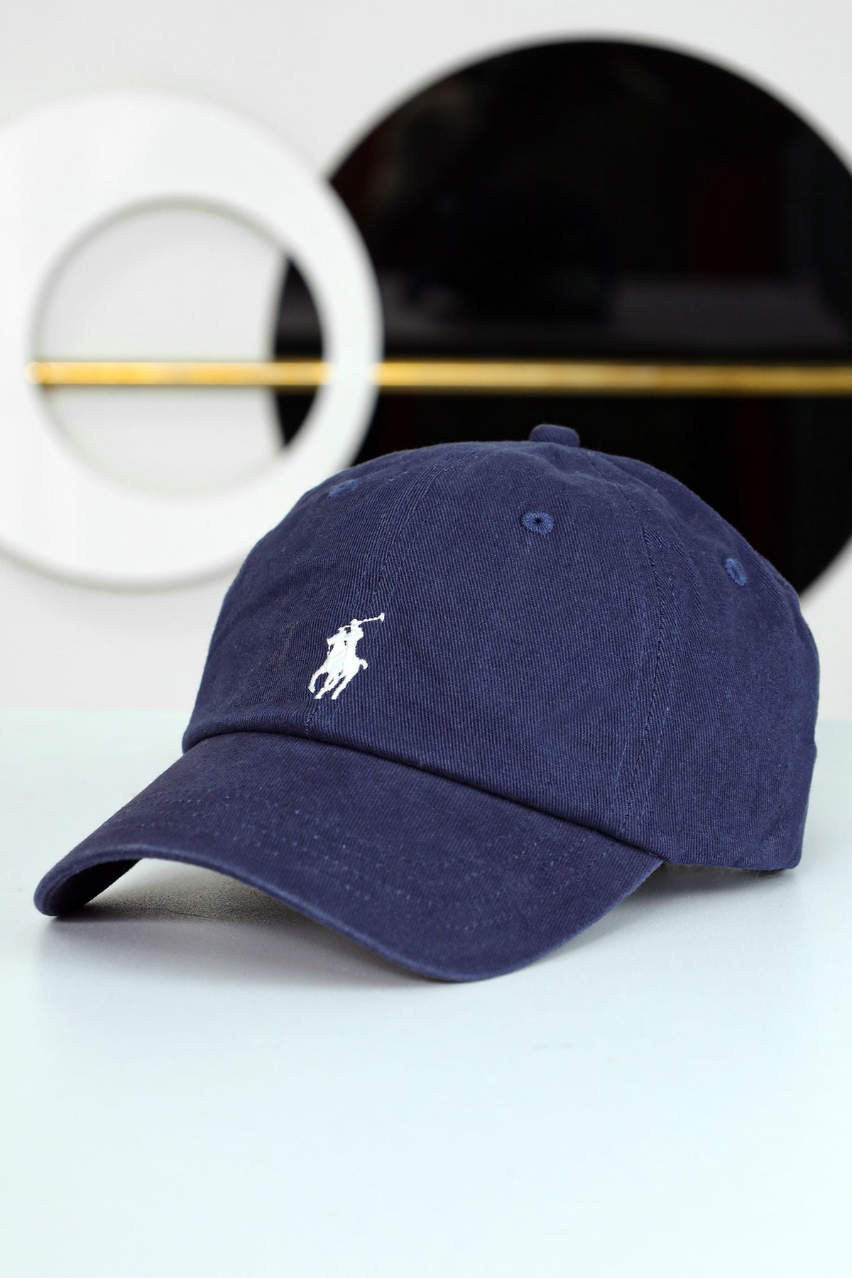 Rph Lren Polo Striped Oxford Imp Shamery Cotton Cap In Navy Blue