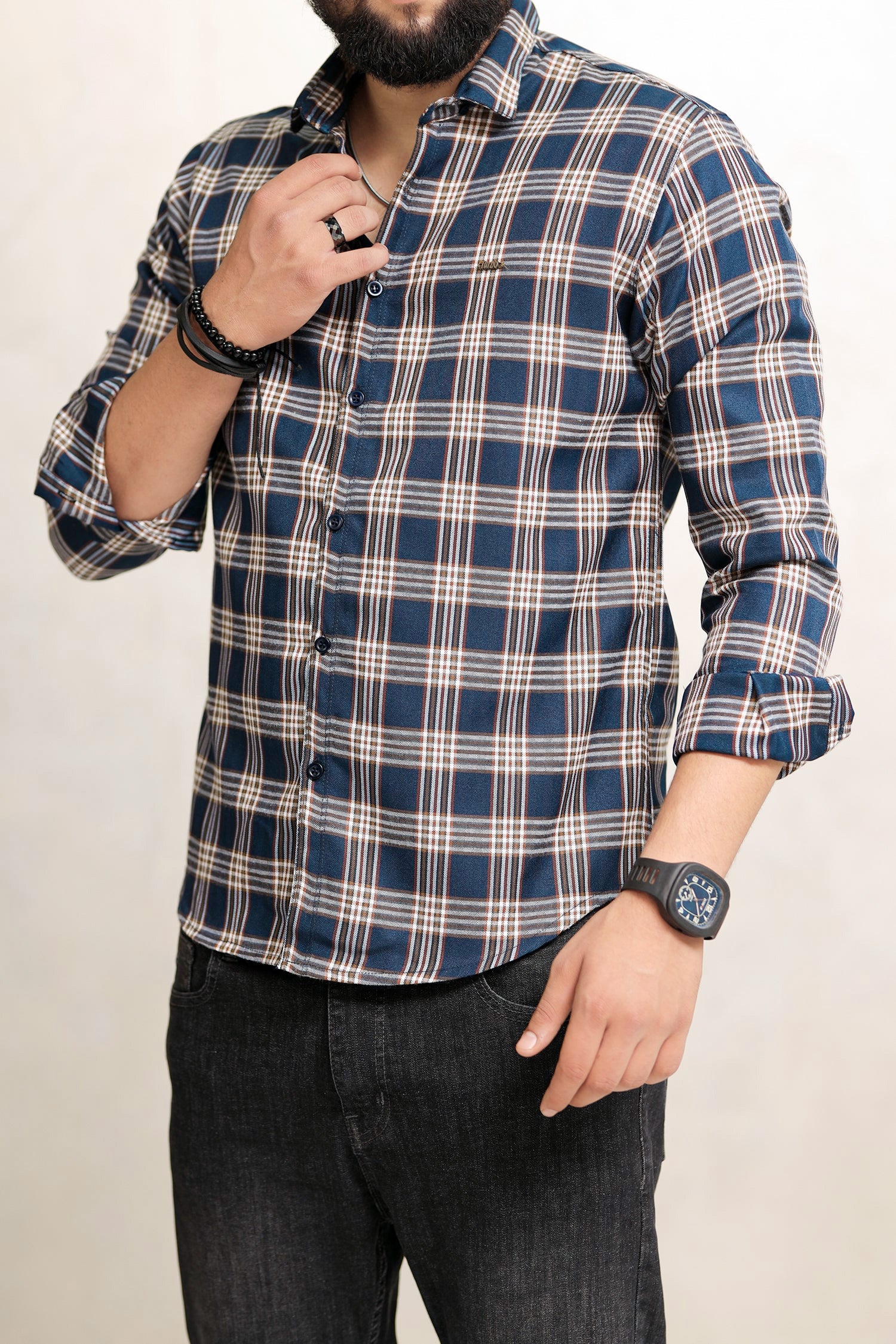 Turbo Tattersall Checkered Long Sleeve Cotton Casual Shirt