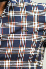 Turbo Tattersall Checkered Long Sleeve Cotton Casual Shirt In Navy Blue