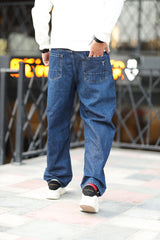 Loose Fit Comfy Denim Turbo Jeans in Navy Blue