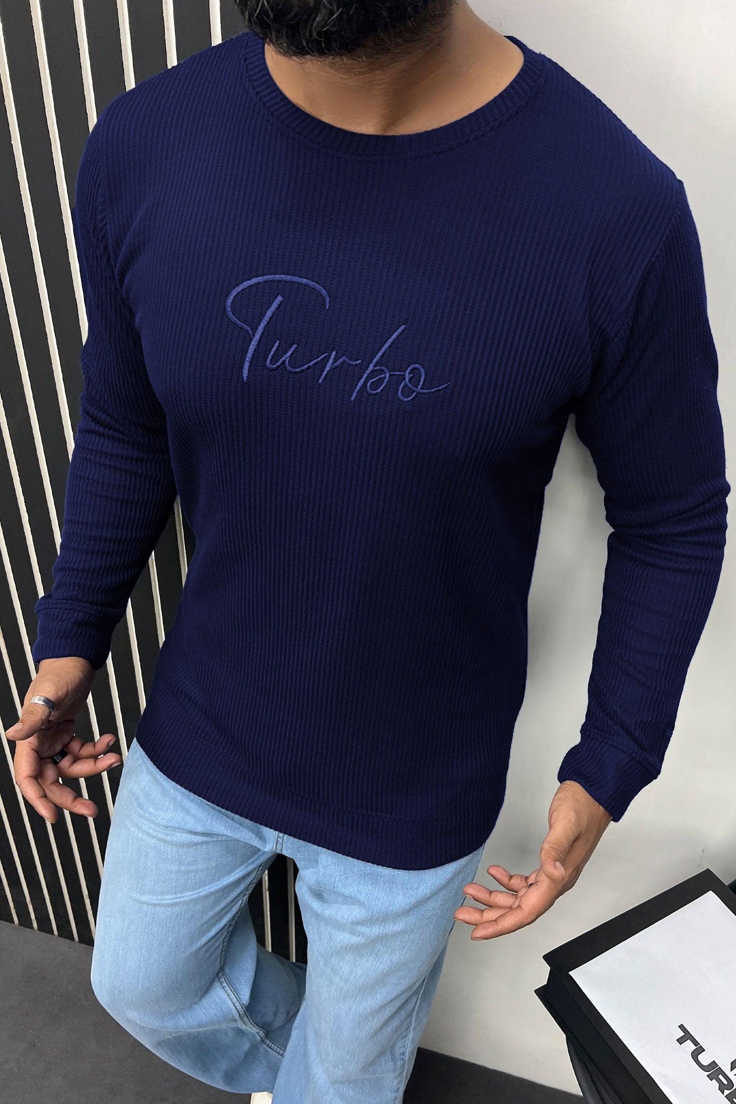 Turbo Signature Logo Round Neck Thermal Cotton Men's Sweatshirt