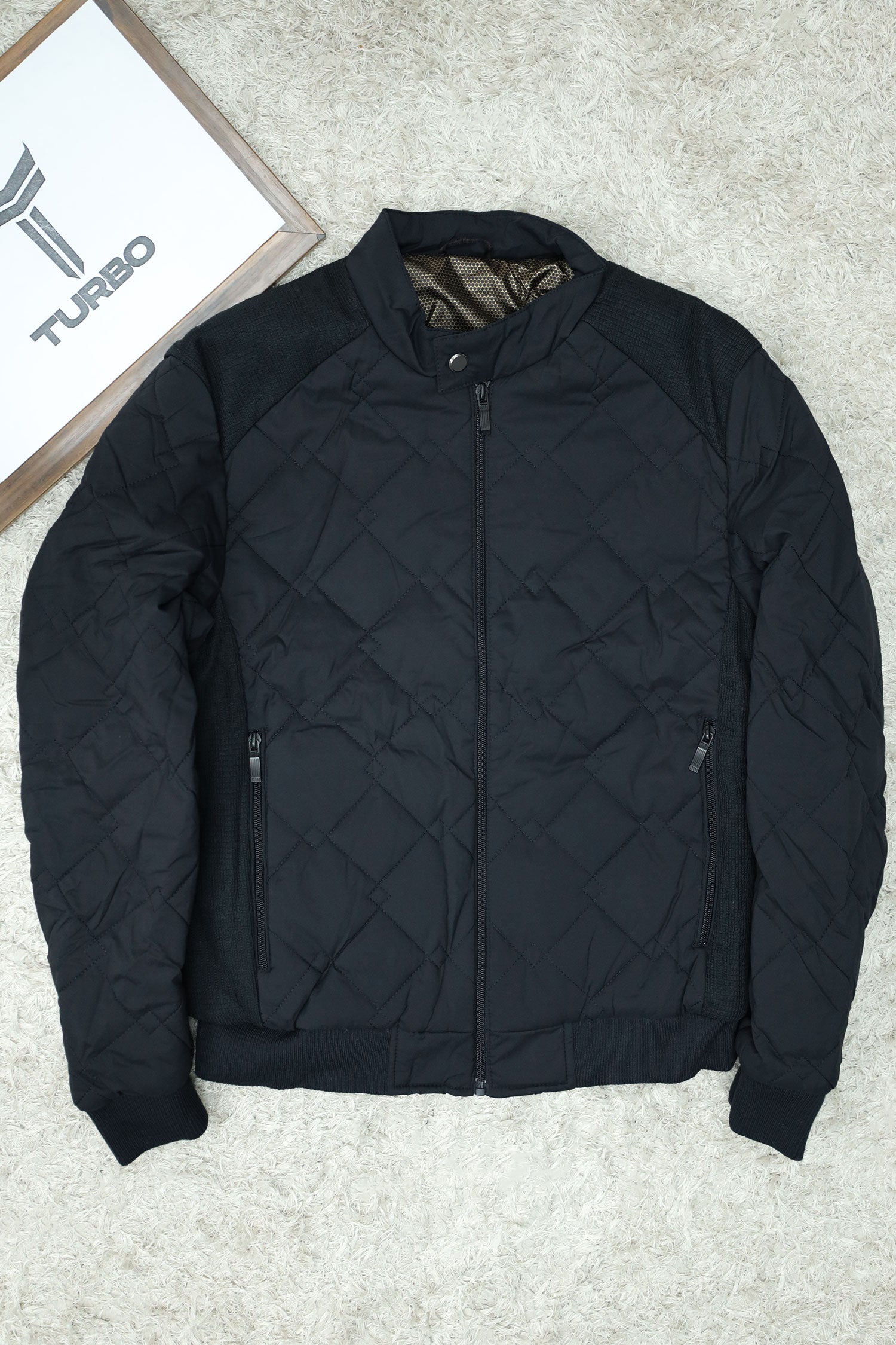 Block Stitch Texture Padded Imported Puffer Jacket