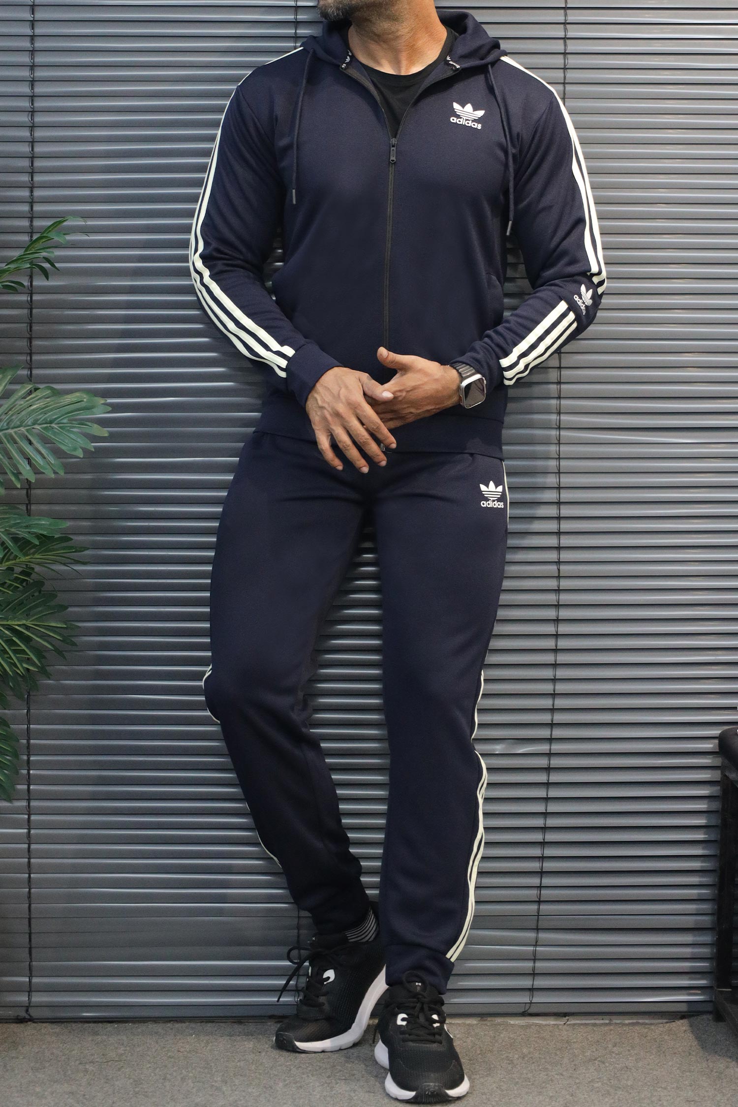 Adds Contrast Triple-Stripe Hooded Men's Co-Ord Set
