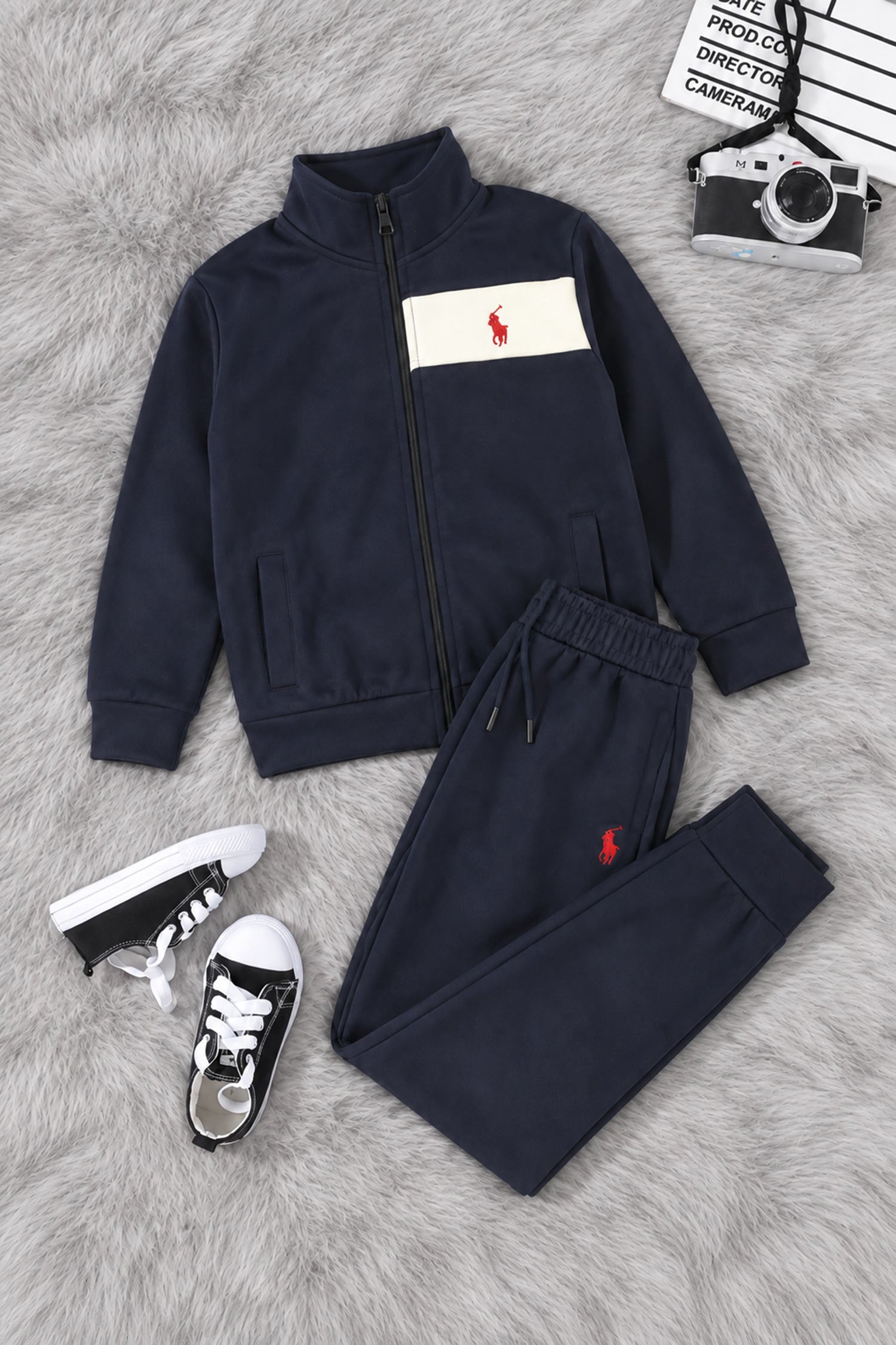 Polo Elite Motion Zipper Kid's Co-Ord Set In Navy Blue